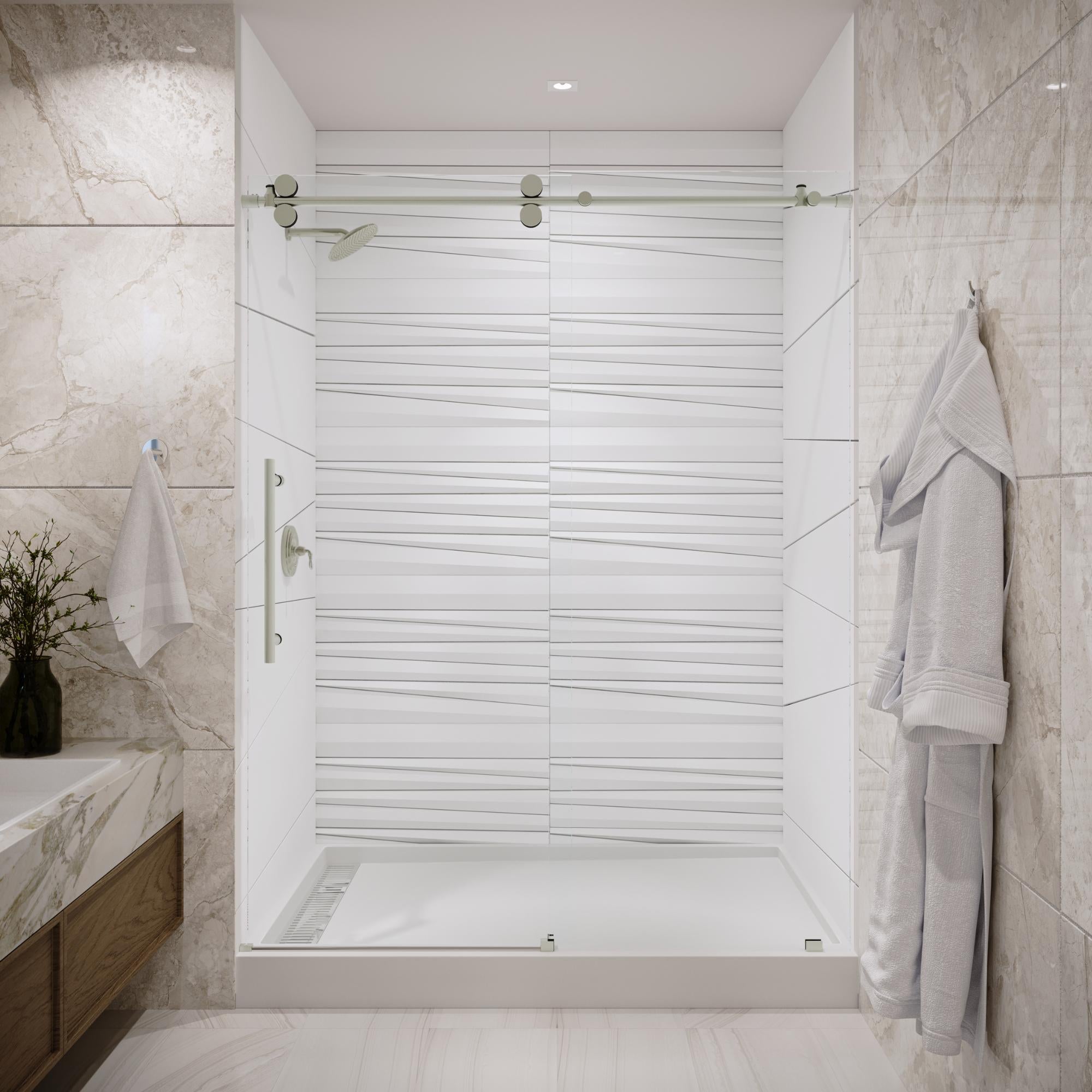 Seawin Briza 56 - 60 x 76 inches Frameless Sliding Shower Door 3/8 in. (10 mm) Clear Tempered Glass with NanoShield Coating Brushed Stainless