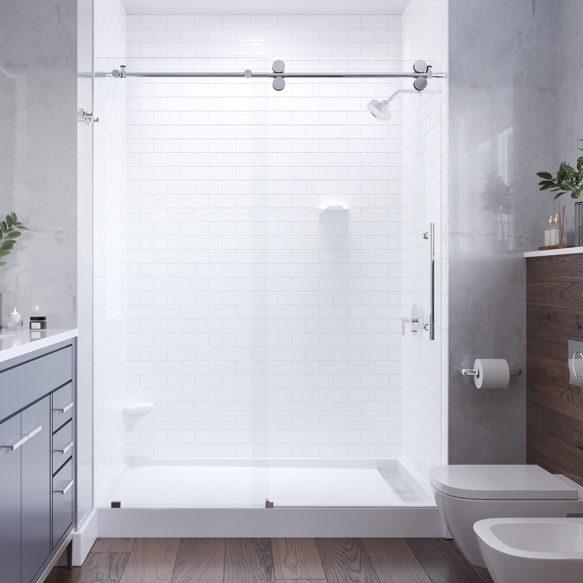 Seawin Briza 56 - 60 x 76 inches Frameless Sliding Shower Door 3/8 in. (10 mm) Clear Tempered Glass with NanoShield Coating Polished Stainless