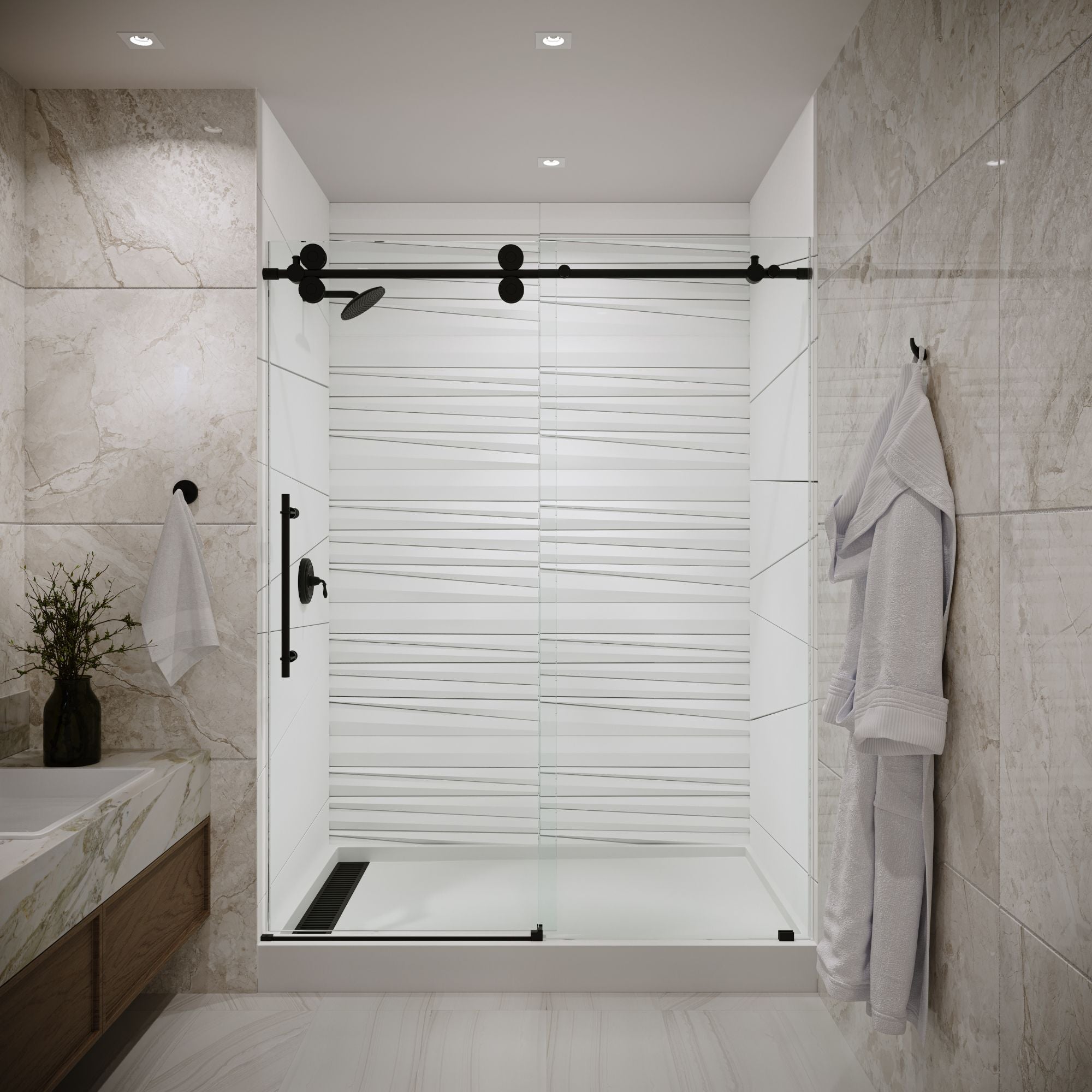 Seawin Cosmo 68 - 72 x 77 inches Frameless Sliding Shower Door 3/8 in. (10 mm) Clear Tempered Glass with NanoShield Coating Matte Black