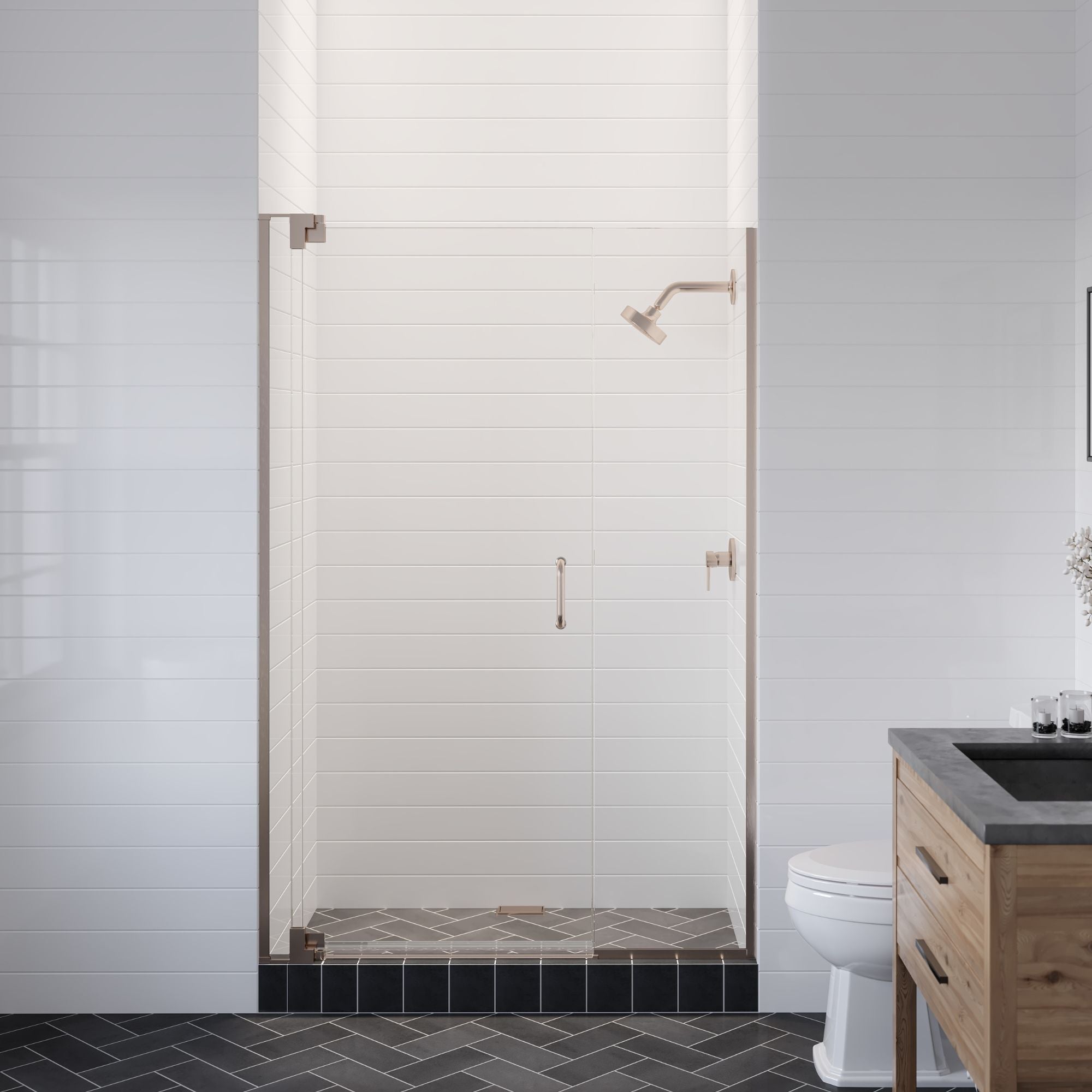 Seawin Flex X Duo 51 - 54 x 72 inches Frameless Pivot Shower Door 3/8 in. (10 mm) and 5/16 in. (8 mm) Flex X Clear Tempered Glass with NanoShield Coating Brushed Nickel