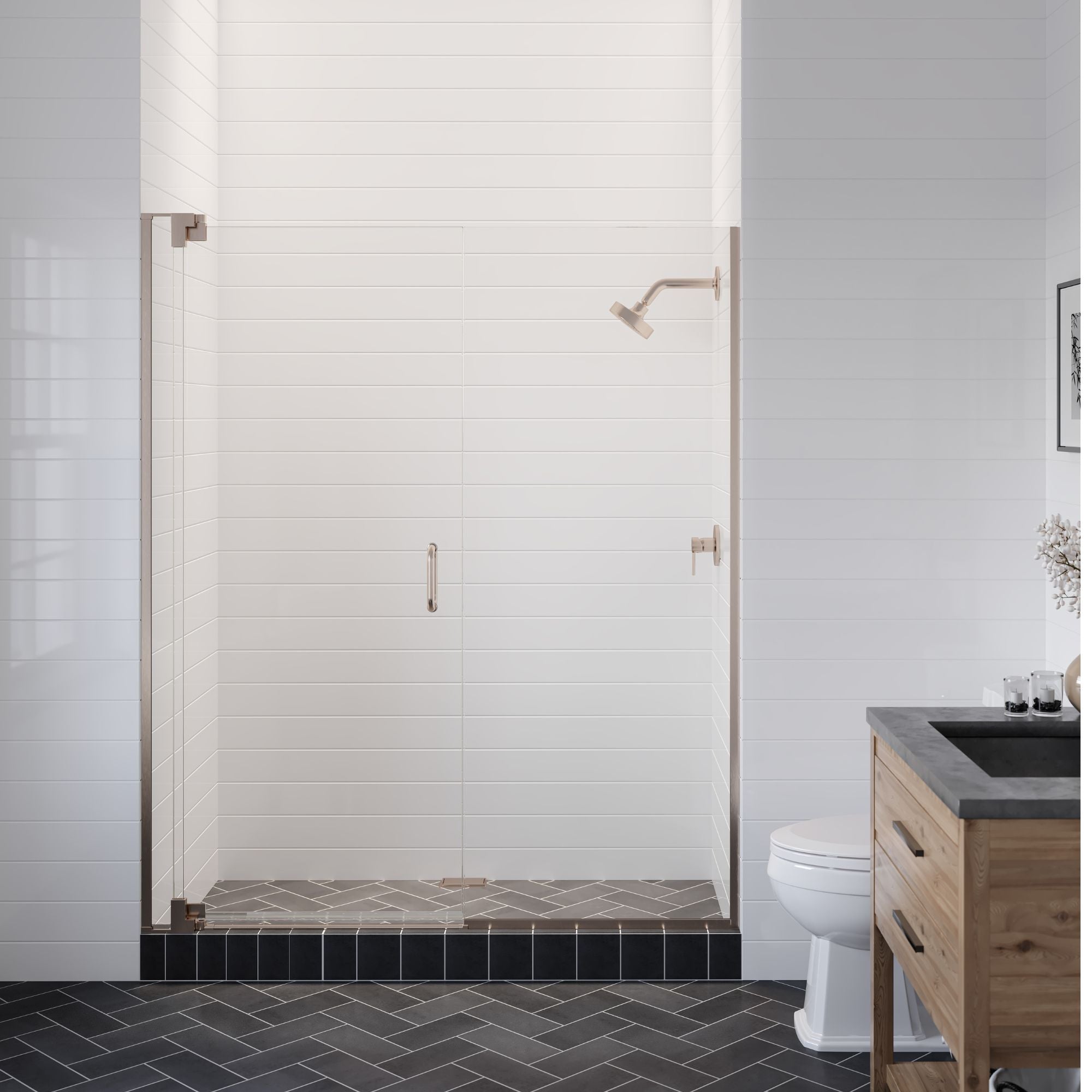 Seawin Flex X Duo 60 - 63 x 72 inches Frameless Pivot Shower Door 3/8 in. (10 mm) and 5/16 in. (8 mm) Flex X Clear Tempered Glass with NanoShield Coating Brushed Nickel