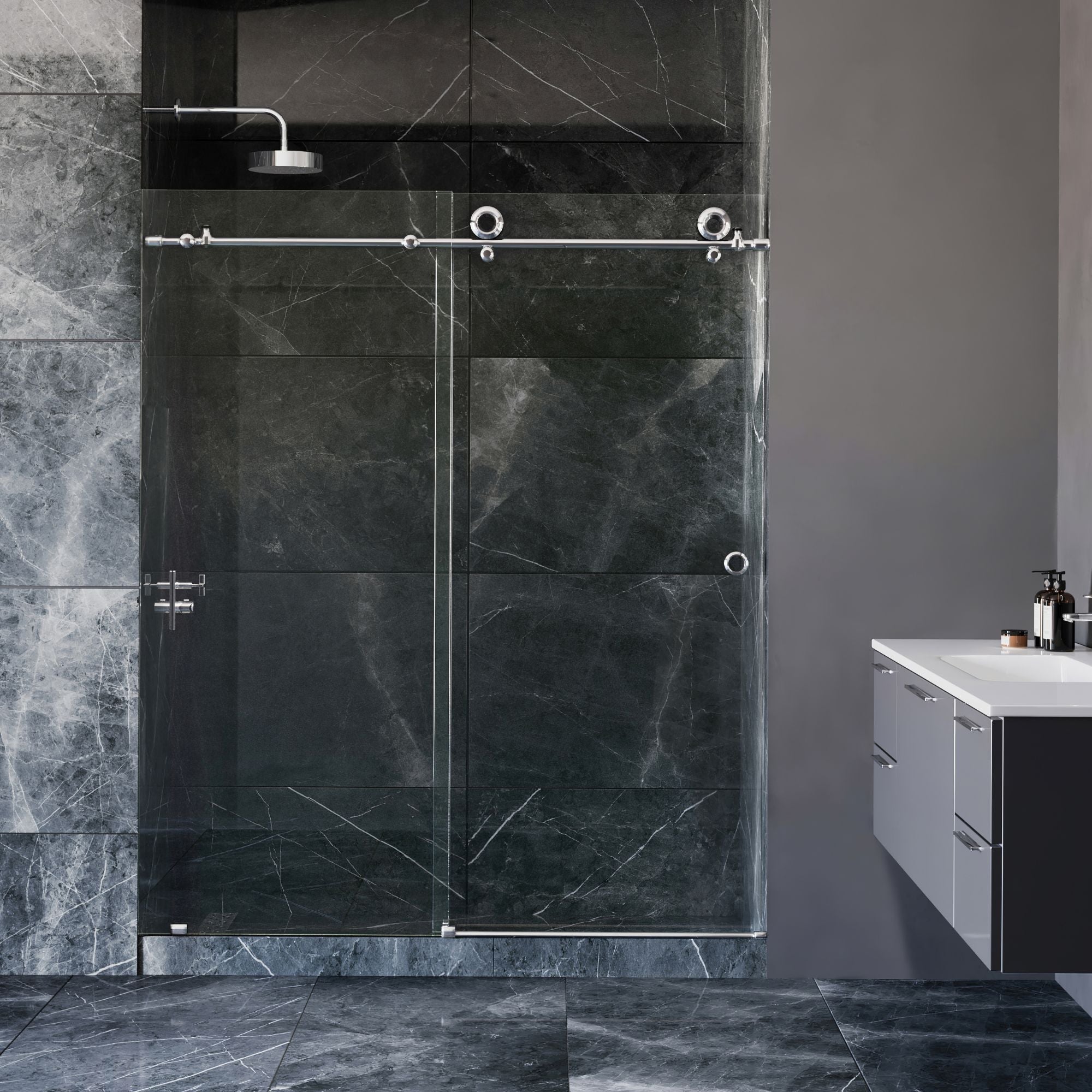 Seawin Hugo 56 - 60 x 78 inches Frameless Sliding Shower Door 3/8 in. (10 mm) Clear Tempered Glass with NanoShield Coating Polished Stainless