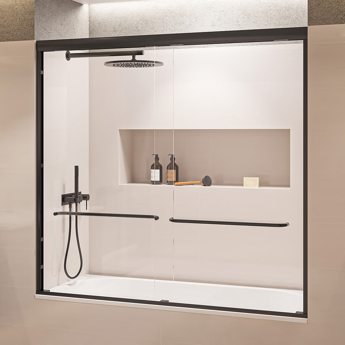 Seawin Strada Light 56 - 60 x 60 inches Frameless Bypass Sliding Bathtub Door 1/4 in. (6 mm) Clear Tempered Glass with NanoShield Coating Matte Black