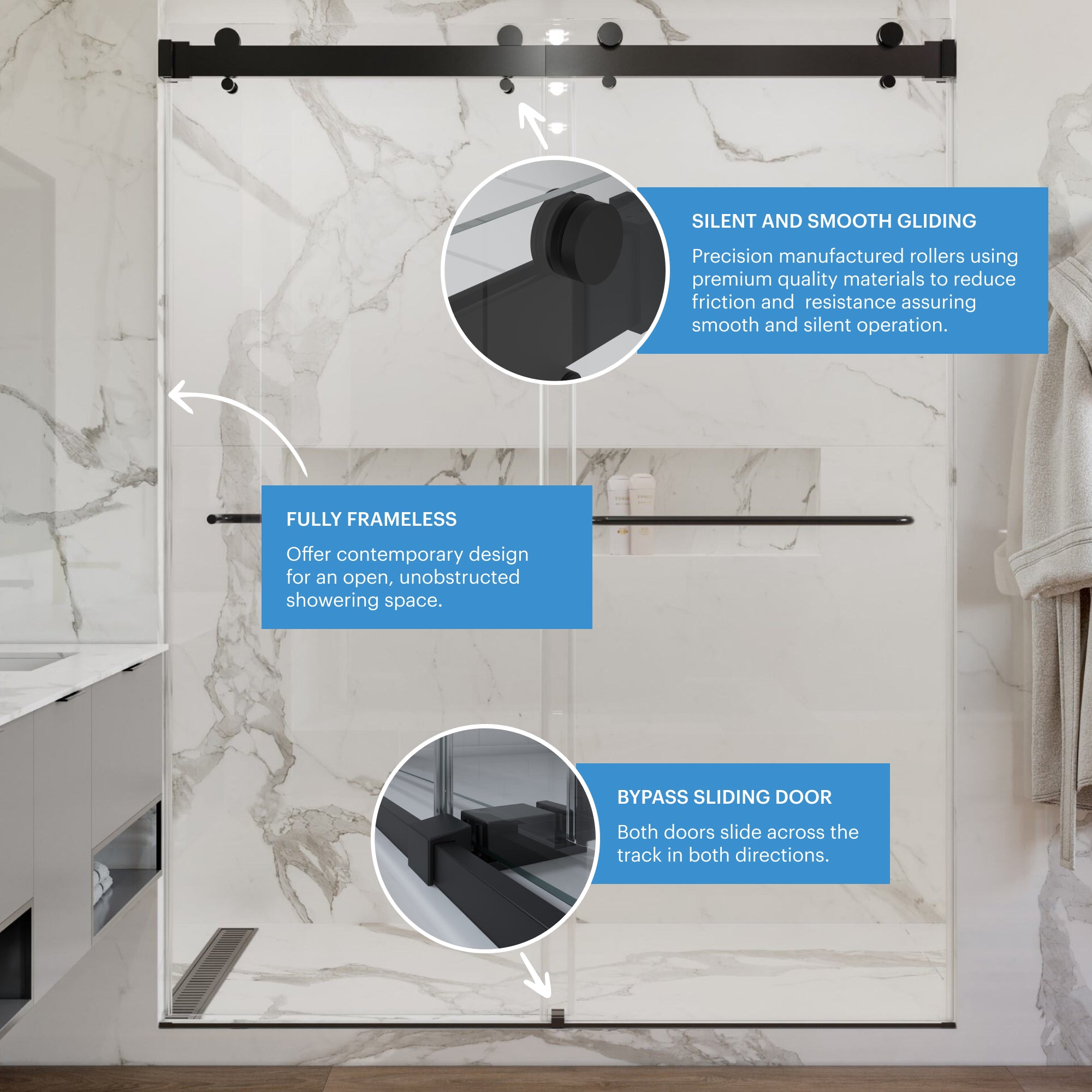 Verona Air Frameless Bypass Sliding Shower Door