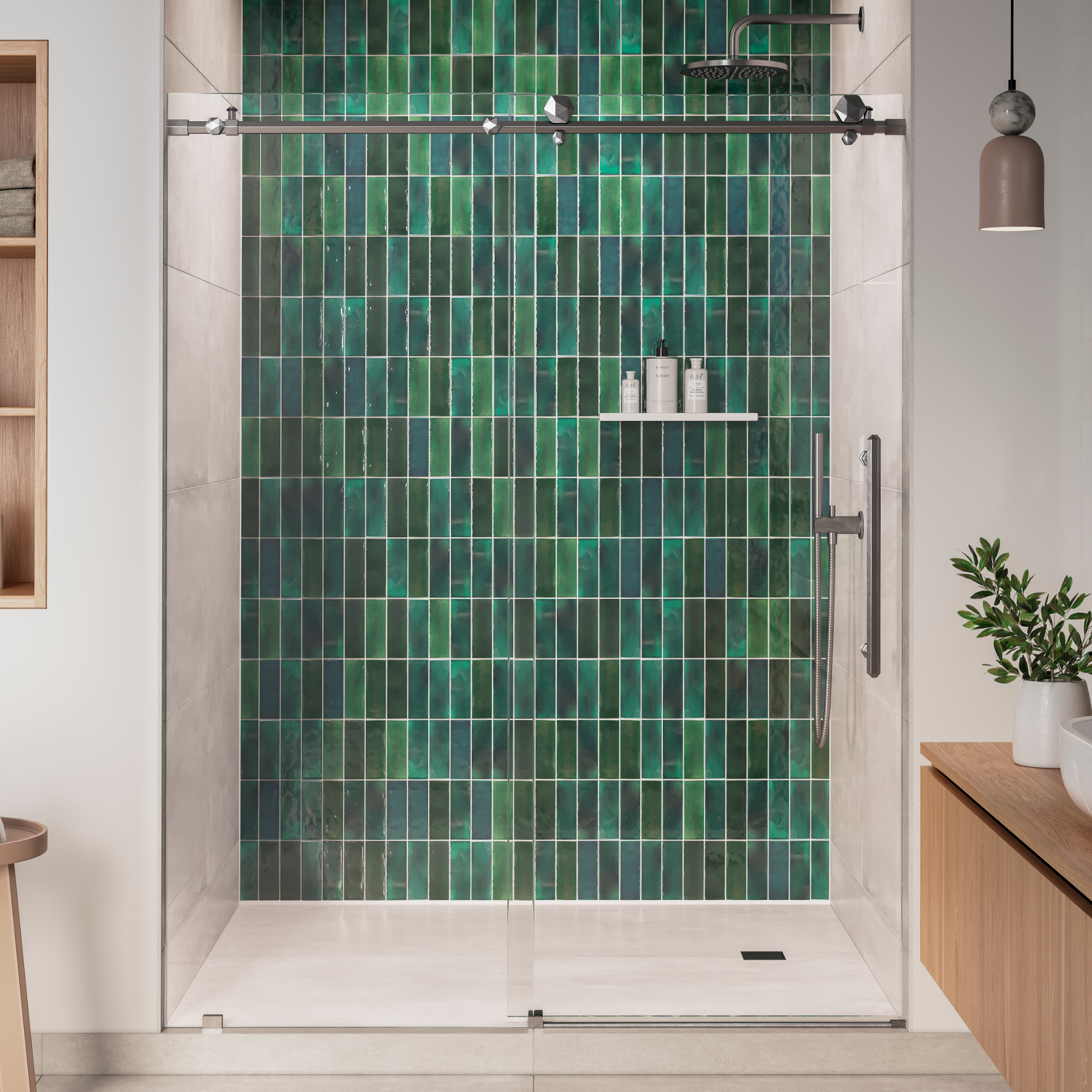 Seawin Diamond 68 - 72 x 76 inches Frameless Sliding Shower Door 3/8 in. (10 mm) Clear Tempered Glass with NanoShield Coating Brushed Stainless