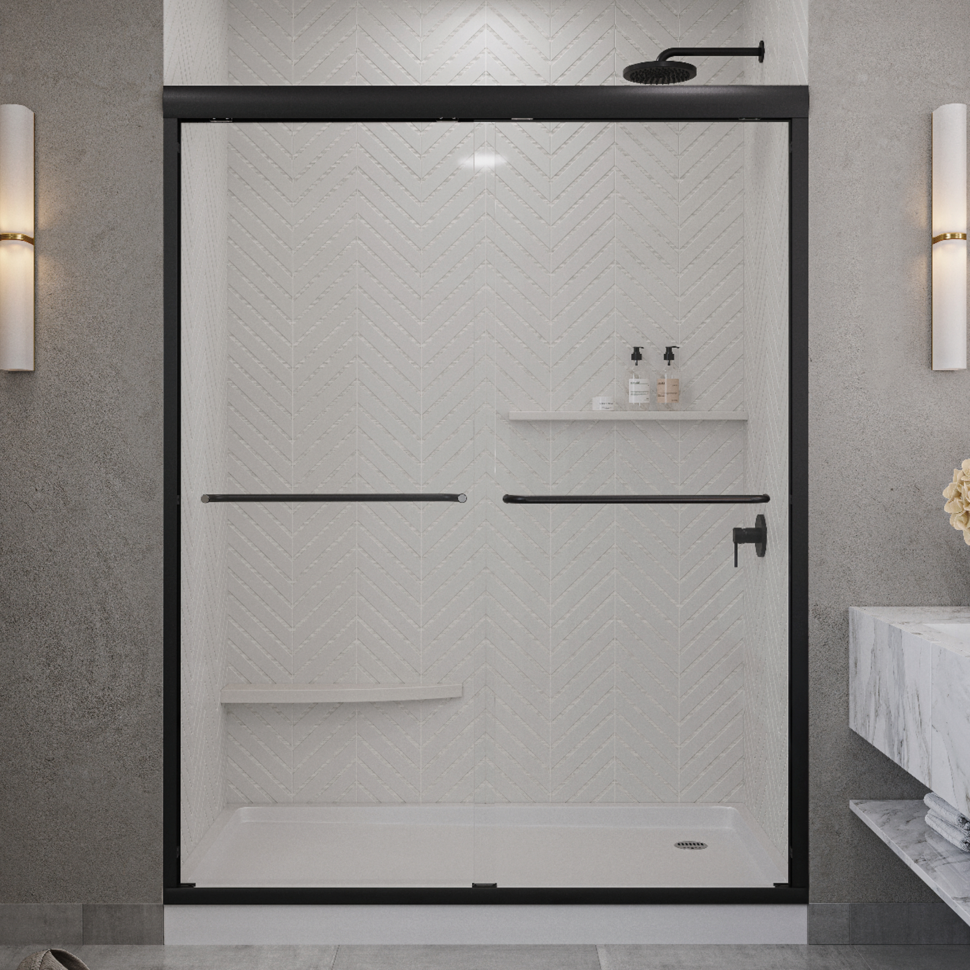 Seawin Strada 56 - 60 x 76 inches Frameless Bypass Sliding Shower Door 3/8 in. (10 mm) Clear Tempered Glass with NanoShield Coating Matte Black