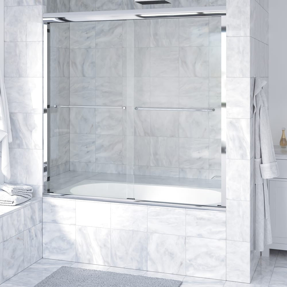 Seawin Strada 56 - 60 x 62 inches Frameless Bypass Sliding Bathtub Door 3/8 in. (10 mm) Clear Tempered Glass with NanoShield Coating Polished Chrome